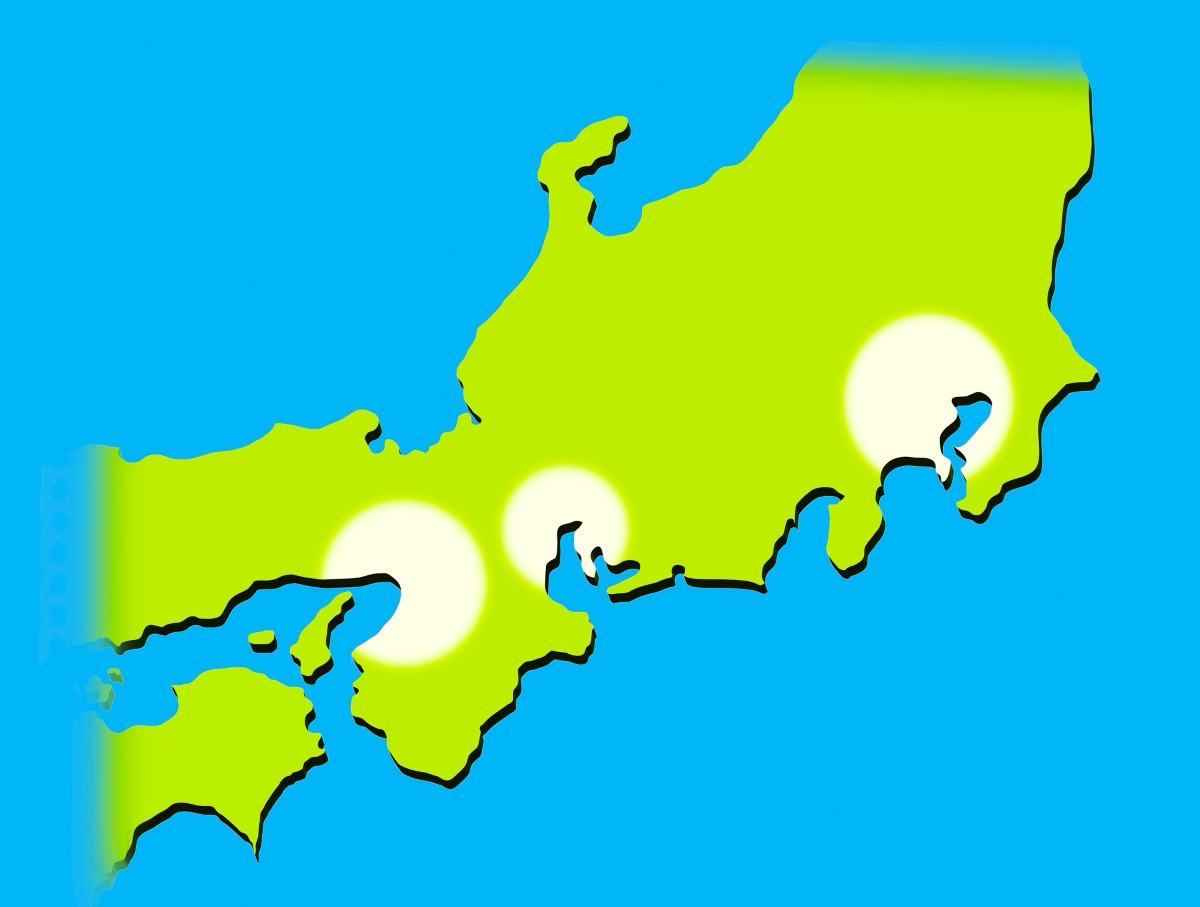 東京・大阪・名古屋の三大都市圏の図